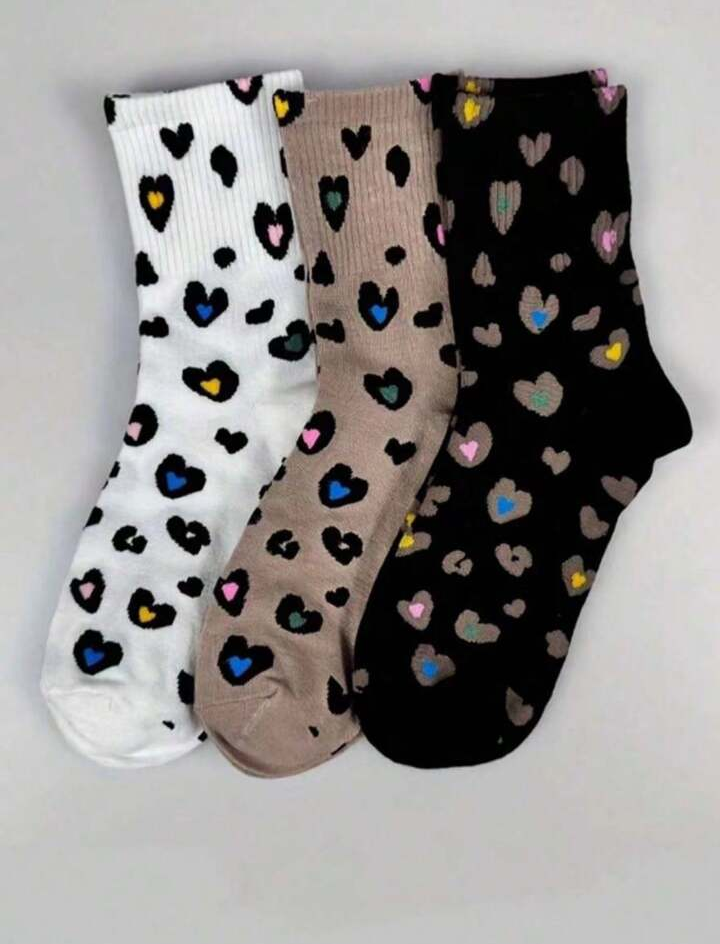 9 PAIA DI CALZINI COMFORT ALLA CAVIGLIA-STAMPA LEOPARDATA,A RIGHE E A CUORE